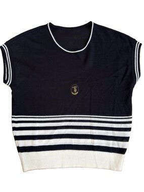 Vintage 90s Trussardi Sleeveless Striped Sweater Luxury Retro Italy Black White